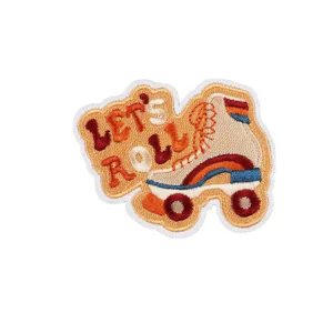 Retro roller skate embroidered patch DIY decorative badge for clothing and bags.
