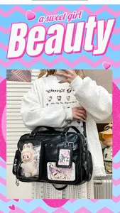 Japanese anime style PU leather ita bag with clear window, large capacity, perfect for pins.