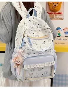 Zaino ita stile giapponese borsa da scuola con finestra trasparente e peluche.