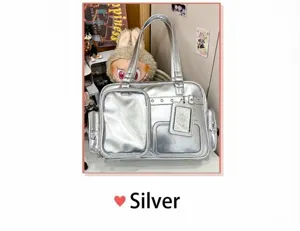 Silver Japanese ita bag clear window shoulder bag large capacity casual commuter tote