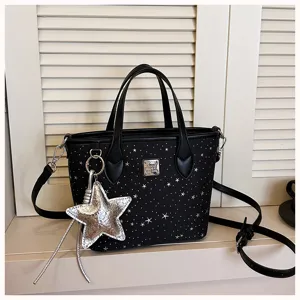 Borsa a mano con stampa di stelle nera elegante borsa a tracolla da donna per tutti i giorni