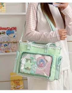 Borsa a tracolla stile Lolita giapponese Anime Ita con finestra trasparente per spille