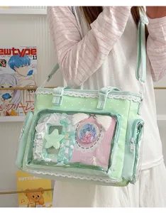 Borsa ita in stile Lolita giapponese con finestra trasparente, borsa a tracolla a pois.