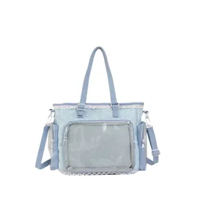 Borsa a tracolla stile Lolita giapponese trasparente con simpatici pois blu graziosi.