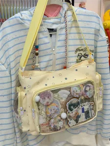 Japanese style JK canvas ita bag casual transparent window shoulder crossbody bag yellow