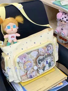 Japanese JK style yellow star ita bag crossbody shoulder bag with transparent display pocket