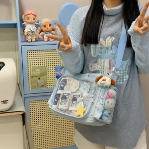 Japanese JK uniform ita shoulder bag, cute blue messenger bag with clear window.