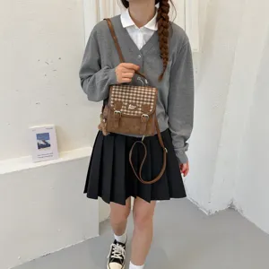 Sac à dos style JK doux et cool japonais, cartable à carreaux polyvalent pour femmes