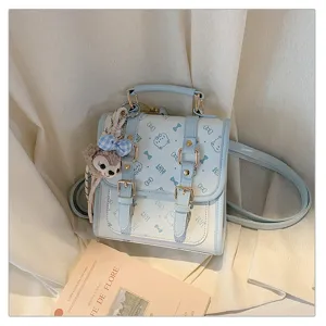 Sweet college style backpack with cute cat print, dual shoulder straps and metal buckle.