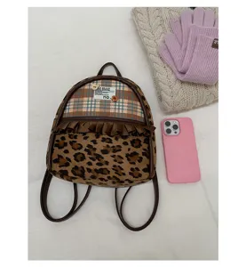 Leopard print plaid mini backpack for women, retro cute style daily casual school bag.