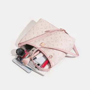 Pink leather cat pattern tote bag stylish shoulder handbag for women everyday fashion use