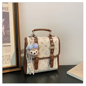 College style women backpack retro PU leather satchel bag casual handbag cute design
