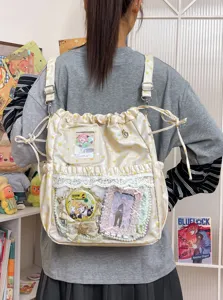 Mignon sac à dos style Harajuku étoile avec poche transparente sac ita toile décontracté