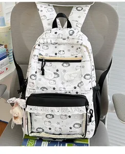 Zaino ita in stile college giapponese con stampa di gatto carino e tasca trasparente.