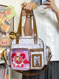 Cute mint star ita bag double layer transparent canvas shoulder bag for daily school use.