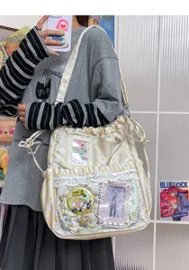Sac à dos bandoulière style Harajuku étoile mignonne avec fenêtre transparente pour anime.