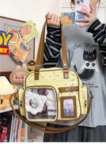 Cute polka dot clear window ita bag Japanese style shoulder canvas bag with double layer design