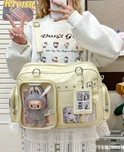 Japanese style large capacity clear ita bag casual shoulder crossbody bag for daily commute.