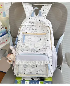 Zaino Ita stile giapponese carino bianco con finestra trasparente e ali d'angelo.