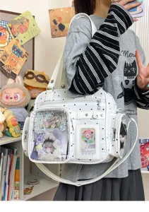 Japanese polka dot transparent ita bag cute star shoulder bag double layer clear window bag