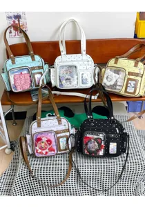 Japanese style polka dot star Ita bag, double layer transparent window shoulder bag
