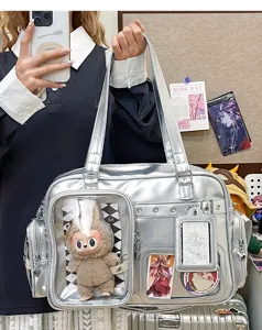 Japanese style silver ita bag large capacity transparent shoulder crossbody bag clear window