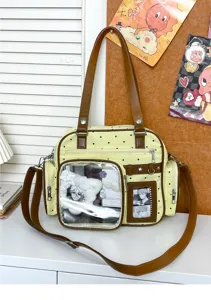 Japanese cute polka dot transparent itabag shoulder canvas bag with clear display window