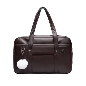 Sac bandoulière d'uniforme JK japonais en cuir PU marron foncé pour femme, fourre-tout.