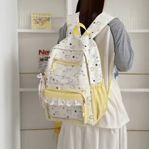 Zaino Casual in Nylon Ita Bag Finestra Anterior Trasparente Stampa Cartoon Carino Borsa da Scuola Leggera e Versatile