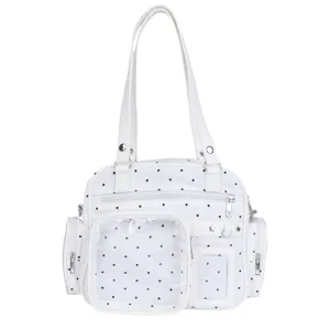 White polka dot ita bag Japanese style clear shoulder bag for daily commuting and pins display