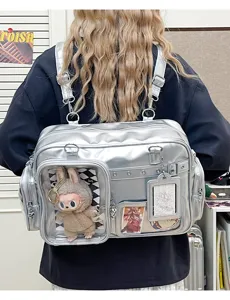 Japanese style silver ita bag transparent crossbody shoulder bag for anime fans and commuting