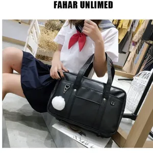 Sac bandoulière uniforme JK japonais en cuir PU avec joli pendentif boule en peluche.