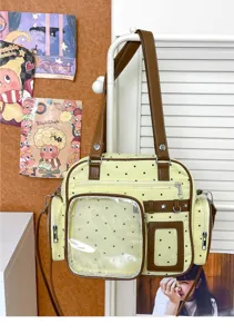 Cute mint polka dot star transparent ita bag shoulder bag with clear window pocket