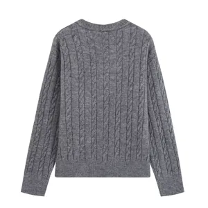 Women gray long sleeve cable knit sweater casual crewneck pullover top basic winter wear