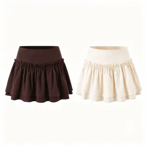 Dames Casual Hoge Taille Gelaagde A-Lijn Minirok Effen Kleur Zomer Streetwear Mode Volant Korte Rok