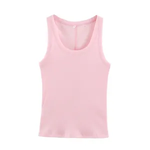 Women's Casual Slim Fit Ribbed Sleeveless U-Neck Tank Top Solid Color Basic Vest