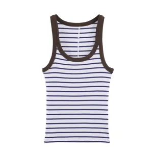 Women casual striped ribbed tank top U neck sleeveless slim fit summer basic tops
