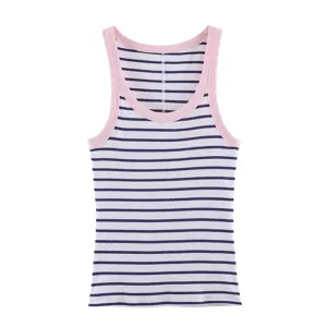 Women sleeveless U-neck striped ribbed tank top casual summer slim fit basic fashion vest