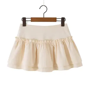 Beige gelaagde volant rok detailweergave, stijlvolle casual dames mini rok trendy item