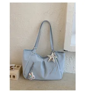 Cute Japanese style polka dot tote bag casual shoulder handbag with cute star and rabbit charms.