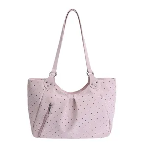 Pink perforated tote bag casual shoulder bag stylish daily handbag for women and girls