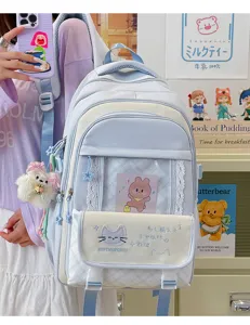 Zaino scolastico in stile giapponese retro JK, simpatico ita bag con tasca trasparente e capiente.