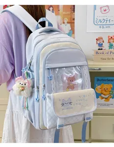 Zaino scolastico giapponese retrò carino borsa ita casual con finestra trasparente per scuola