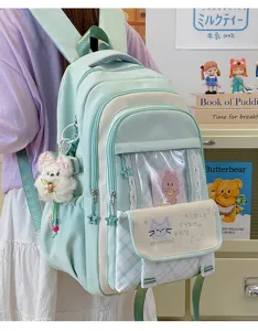 Zaino ita retro stile campus, cartella JK carina verde menta con finestra trasparente, grande.