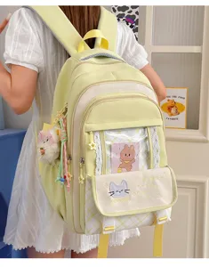 Zaino in tela in stile campus giapponese con finestra trasparente e ricamo carino.