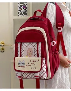 Zaino ita stile campus retrò giapponese, simpatica borsa JK con tasca trasparente in rosso e bianco.