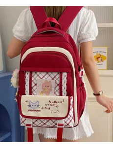 Zaino ita vintage stile campus da donna, borsa scolastica giapponese con tasca trasparente.