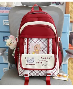 Zaino scolastico in stile JK vintage giapponese per donna, bicolore rosso e bianco.