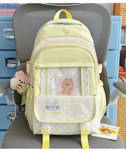 Zaino ita stile campus retrò giapponese con comoda finestra trasparente e ricamo gatto.