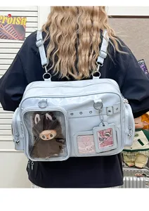 Detail view of Japanese anime Ita bag, clear window backpack, large capacity school shoulder bag.